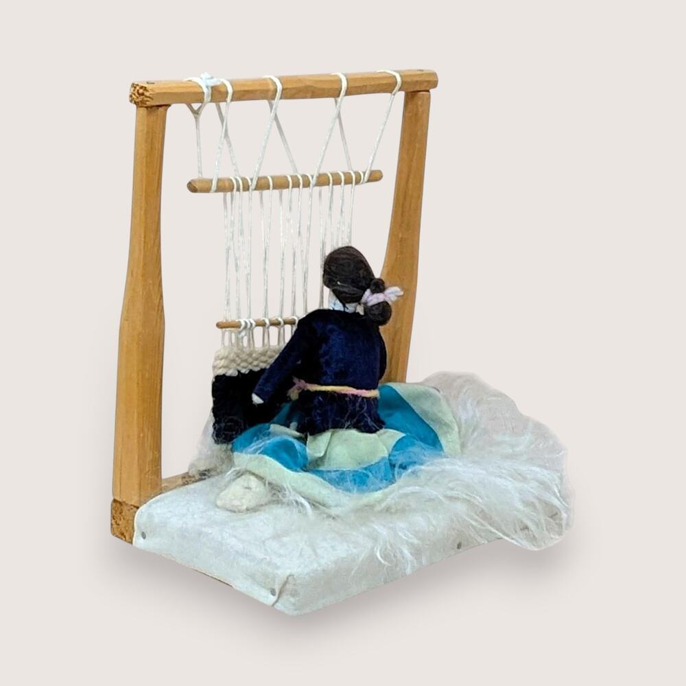 Vintage Navajo Weaver Doll with Upright Loom Handmade Southwestern Textile Diora